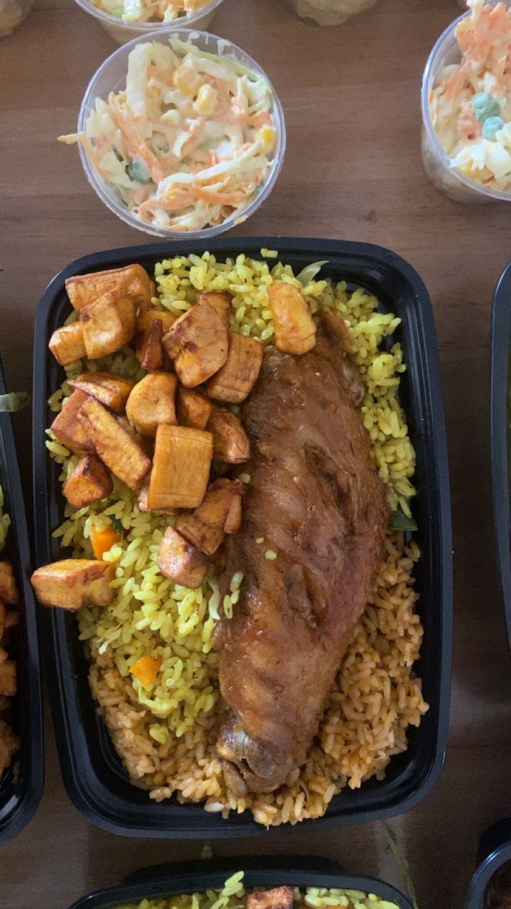 Jollof and fried rice with turkey 